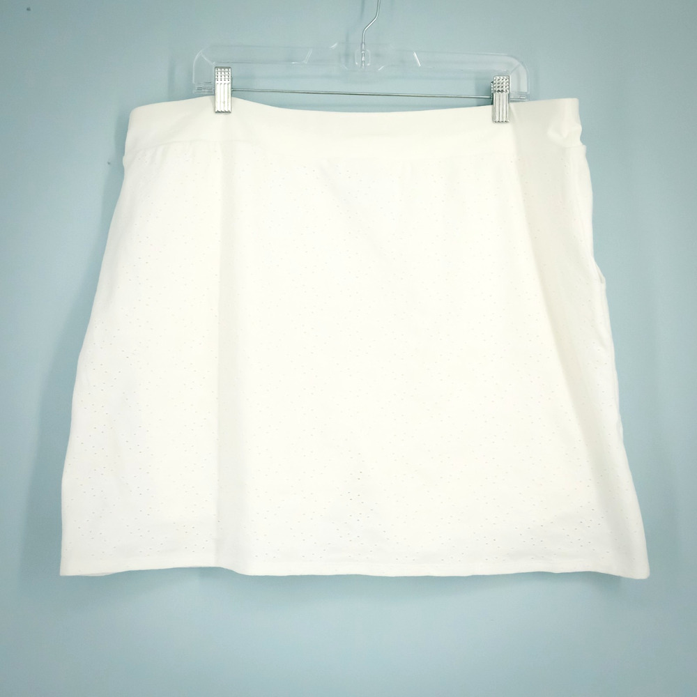 Chico's Size XL White Eyelet Pull On Mini Knit Short Skort Skirt NEW- 570366584 - Picture 4 of 10